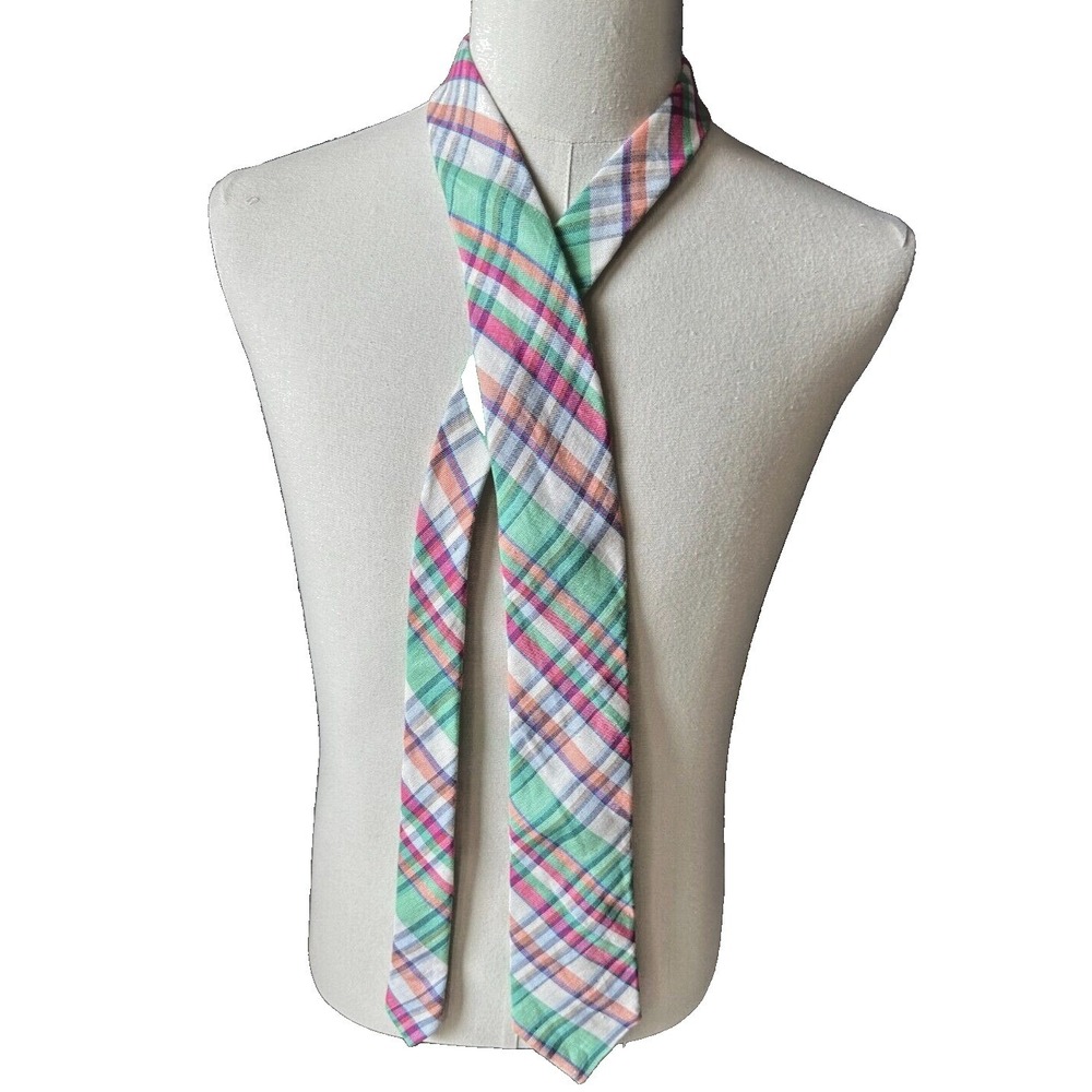 Ted Baker London‎ Mens Plaid Necktie Multicolor Madras Cotton Blend USA